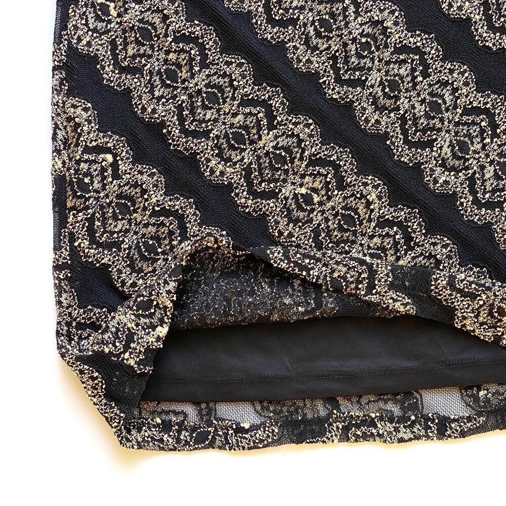 Bacci Black Lace & Metallic Gold Embroidered Dress Size M - Picture 9 of 15